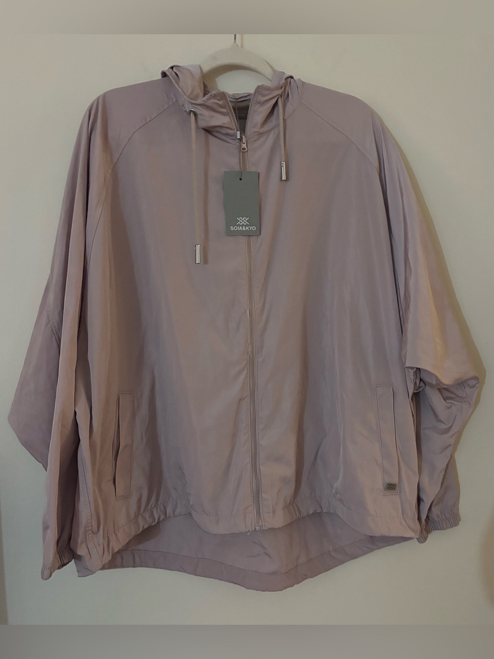 NWT SOIA & KYO Mauve Oaklynn Zip Up Hooded Raincoat Jacket Windbreaker 1X